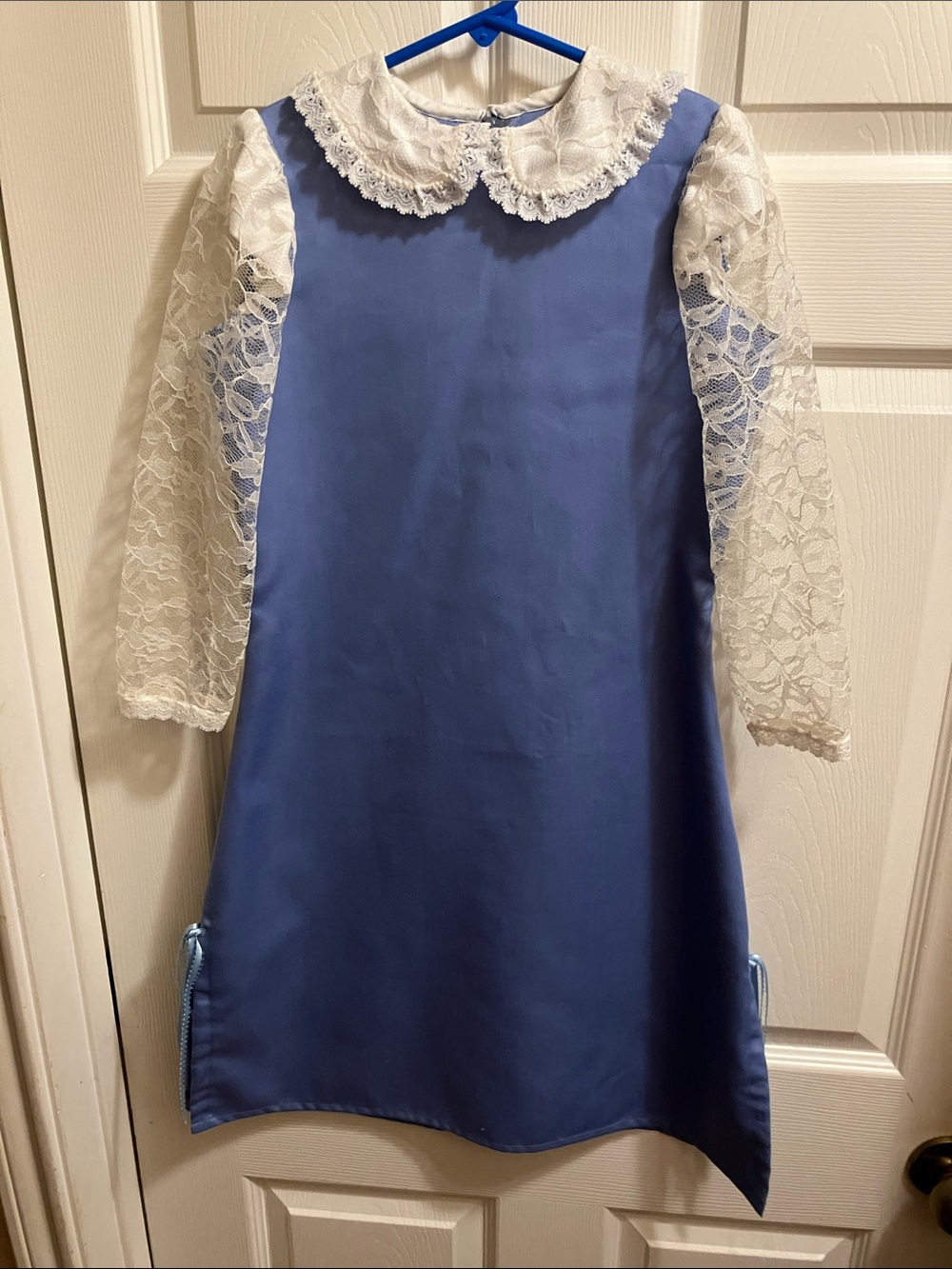 Classic Stranger Things baby blue  Lace Sleeve Kids Dress with White Lace Collar